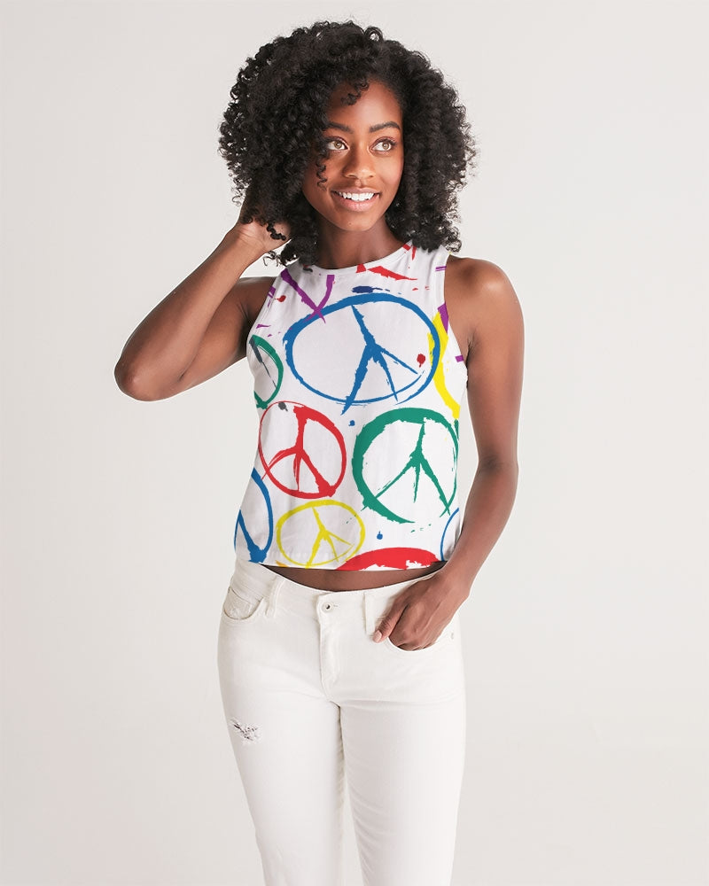 Women's Cropped Tank w/Peace Symbol Design