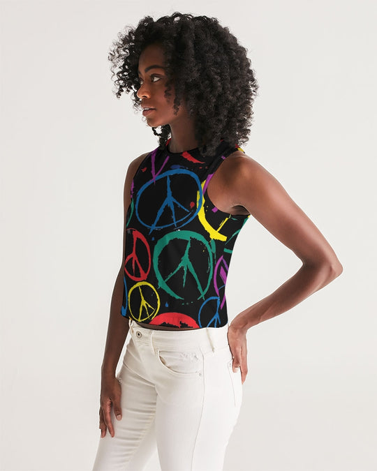 Women's Cropped Tank w/Peace Symbol Design