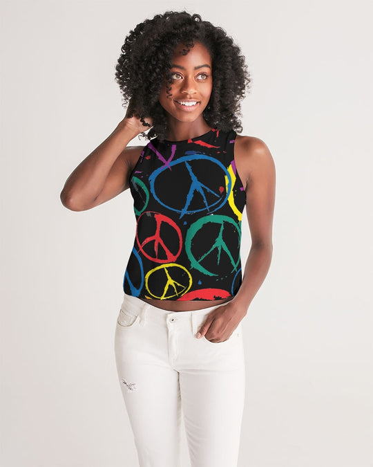 Women's Cropped Tank w/Peace Symbol Design