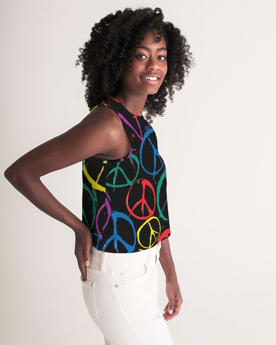 Women's Cropped Tank w/Peace Symbol Design