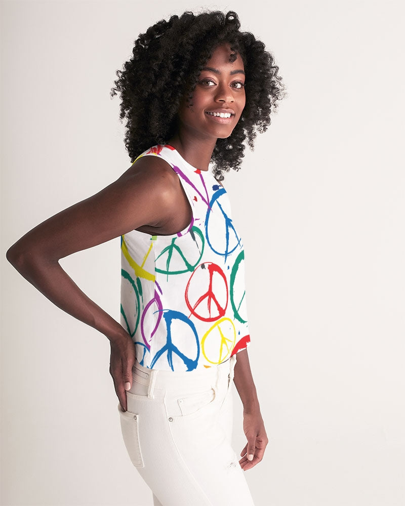 Women's Cropped Tank w/Peace Symbol Design