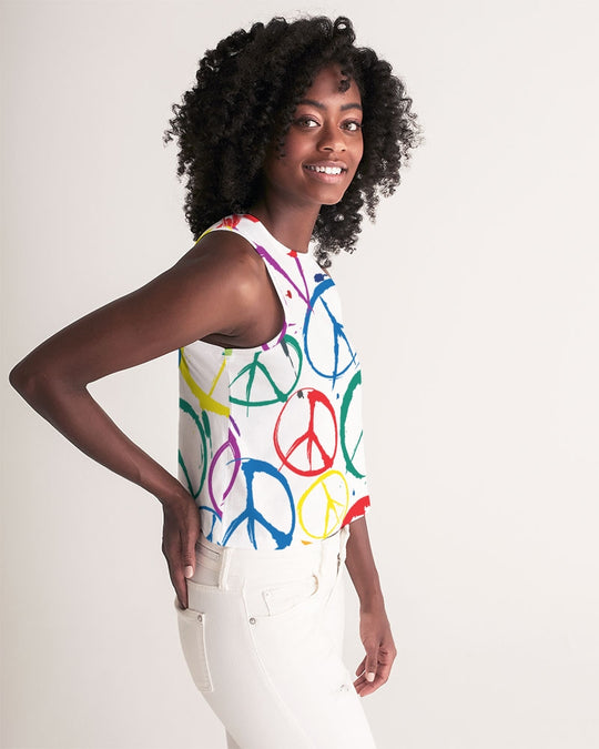 Women's Cropped Tank w/Peace Symbol Design