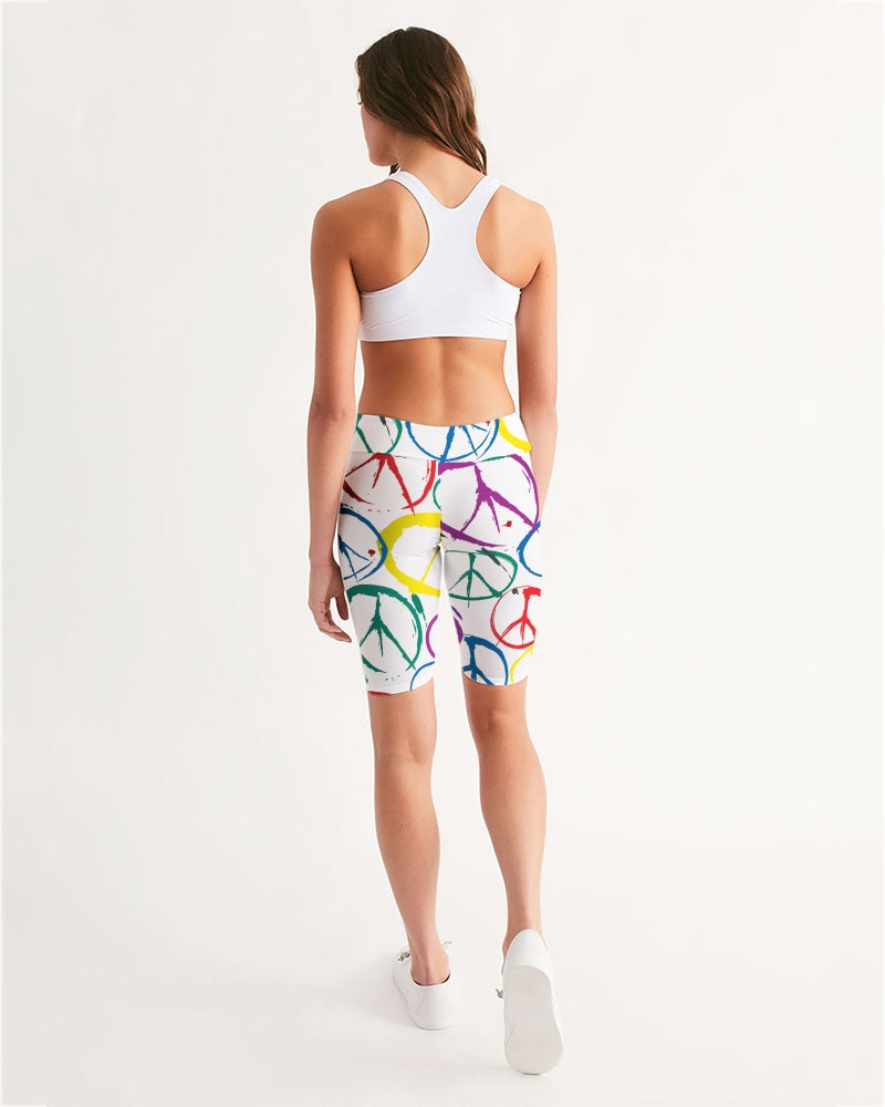 Women's Mid-Rise Bike Shorts with Peace Signs Design