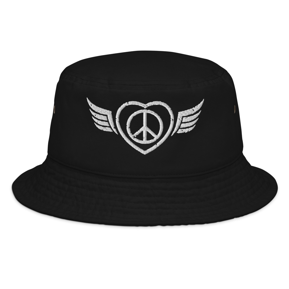 Bucket Hat w/Embroidered Winged Peace Symbol