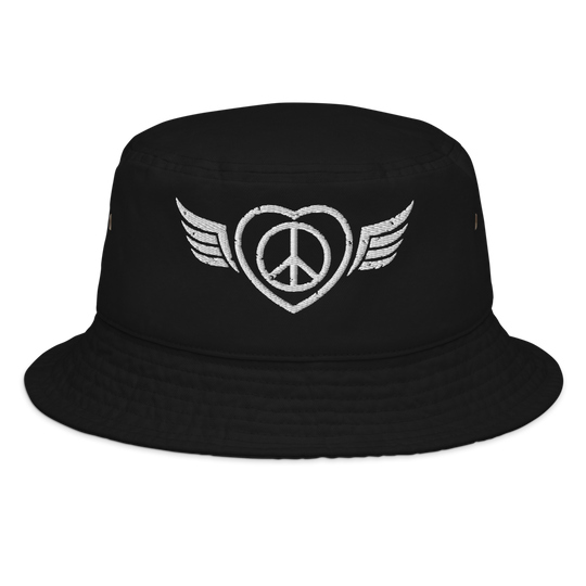 Bucket Hat w/Embroidered Winged Peace Symbol