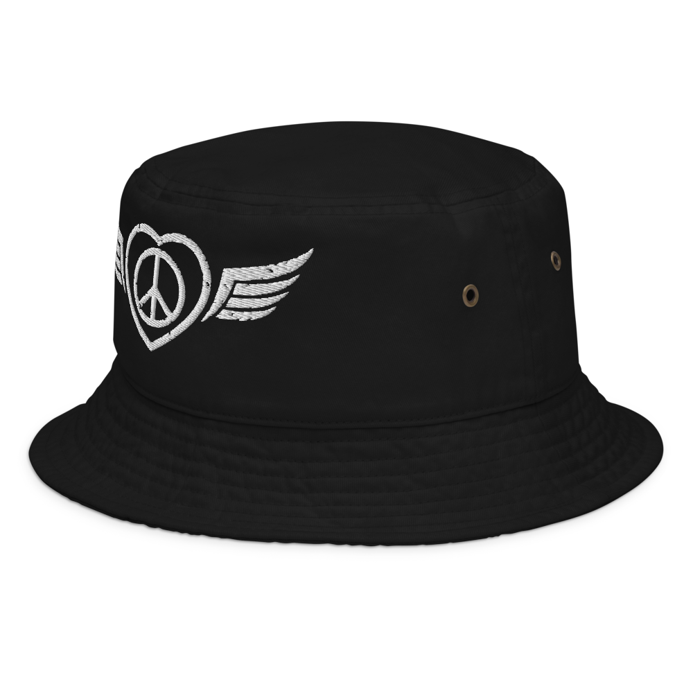 Bucket Hat w/Embroidered Winged Peace Symbol