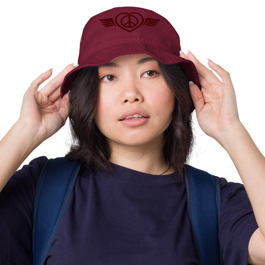 Bucket Hat w/Embroidered Winged Peace Symbol