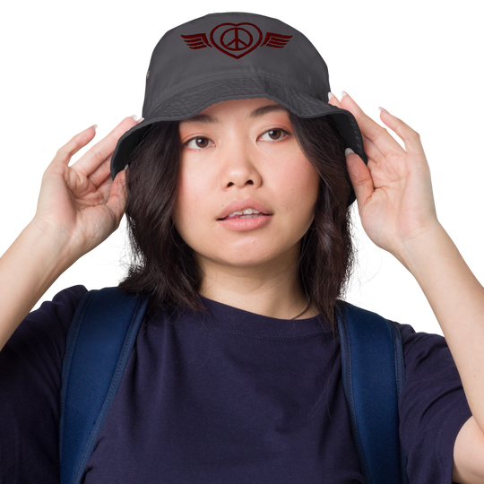 Bucket Hat w/Embroidered Winged Peace Symbol