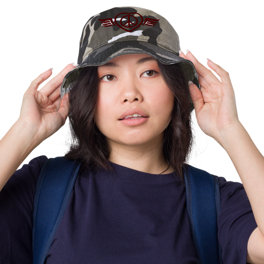 Bucket Hat w/Embroidered Winged Peace Symbol