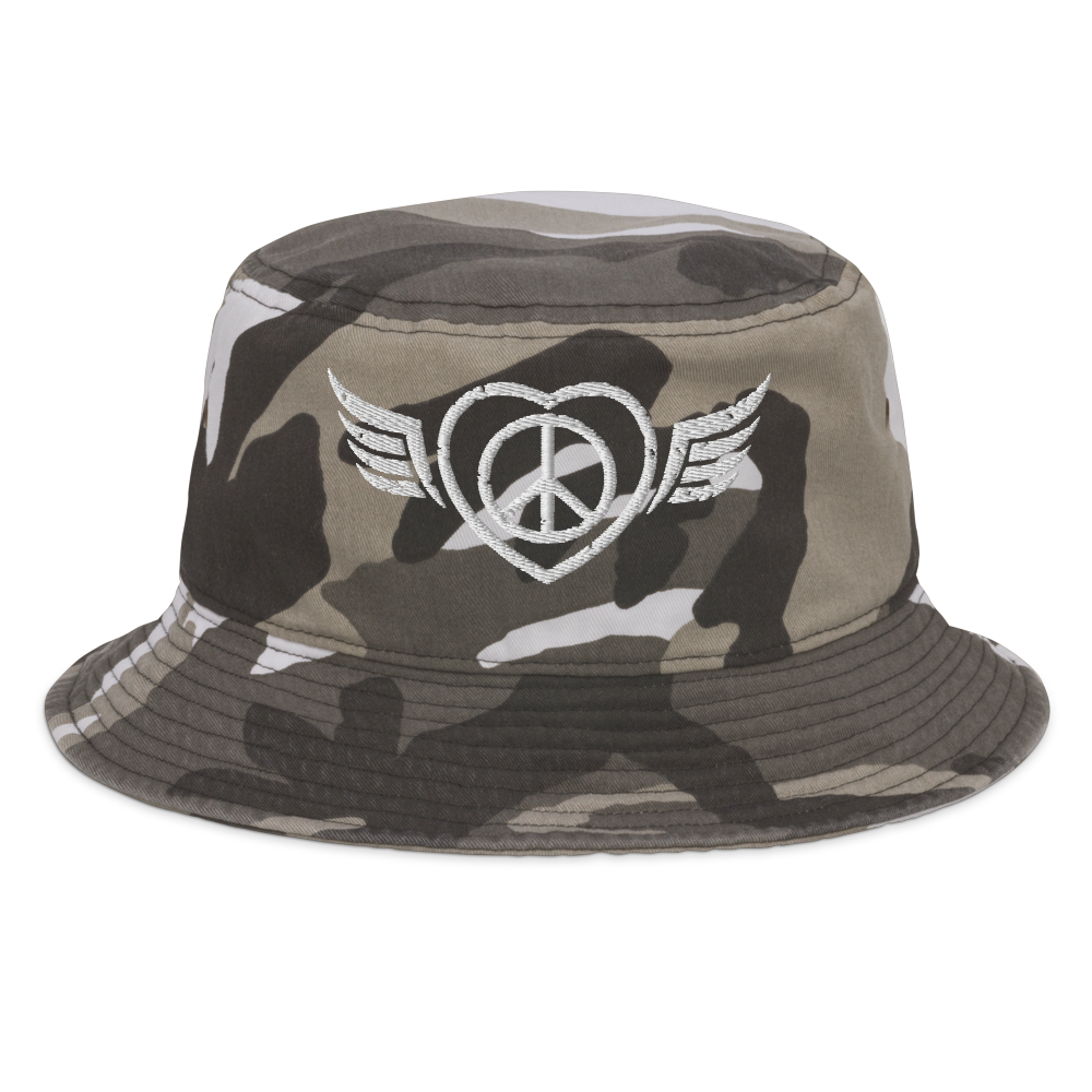 Bucket Hat w/Embroidered Winged Peace Symbol