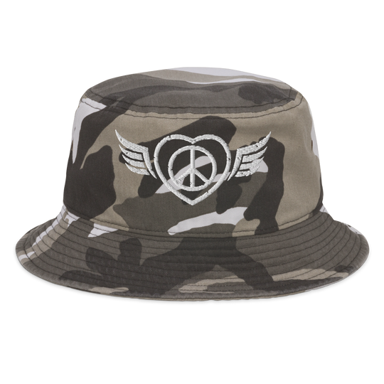 Bucket Hat w/Embroidered Winged Peace Symbol