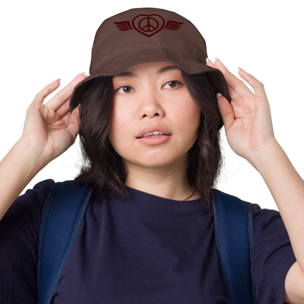 Bucket Hat w/Embroidered Winged Peace Symbol