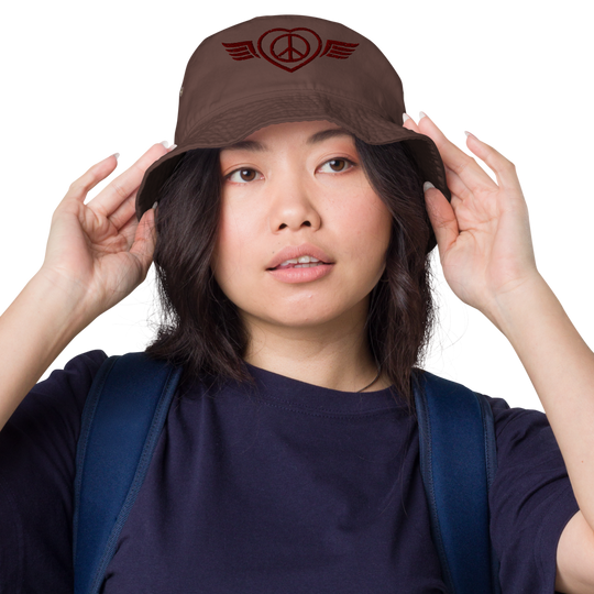 Bucket Hat w/Embroidered Winged Peace Symbol