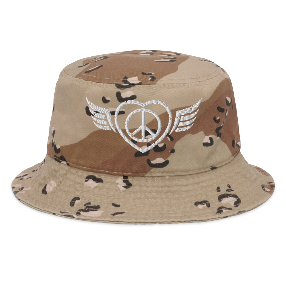 Bucket Hat w/Embroidered Winged Peace Symbol