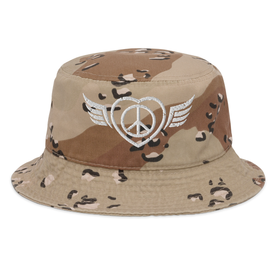 Bucket Hat w/Embroidered Winged Peace Symbol