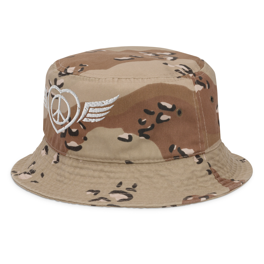 Bucket Hat w/Embroidered Winged Peace Symbol