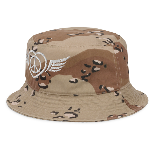 Bucket Hat w/Embroidered Winged Peace Symbol