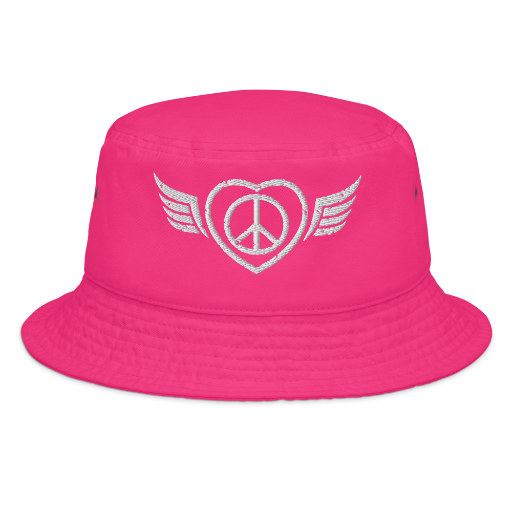 Bucket Hat w/Embroidered Winged Peace Symbol