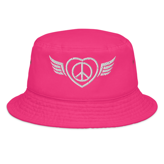 Bucket Hat w/Embroidered Winged Peace Symbol