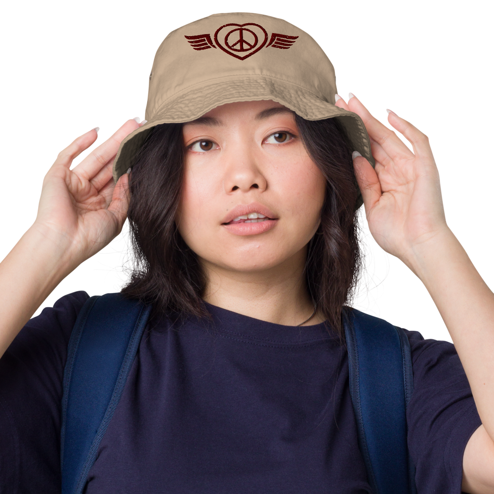 Bucket Hat w/Embroidered Winged Peace Symbol