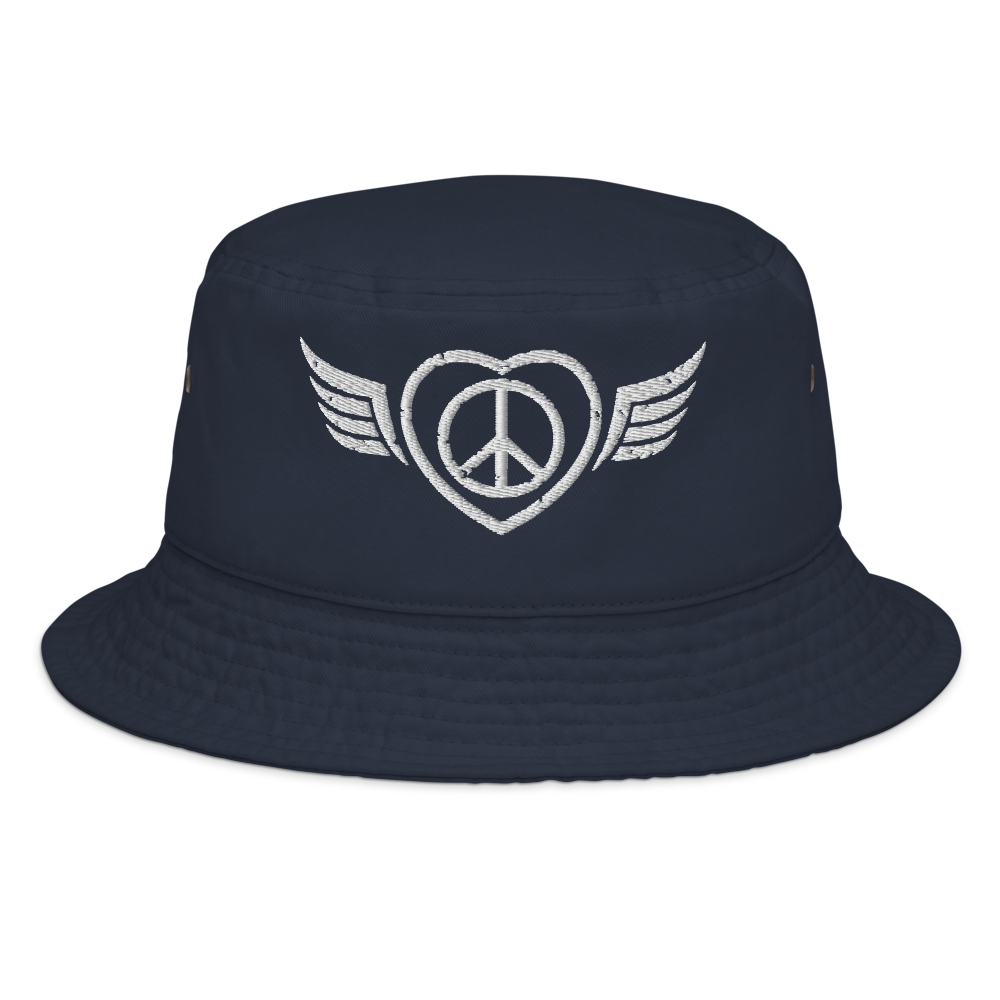 Bucket Hat w/Embroidered Winged Peace Symbol