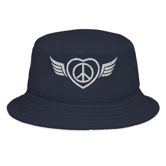 Bucket Hat w/Embroidered Winged Peace Symbol