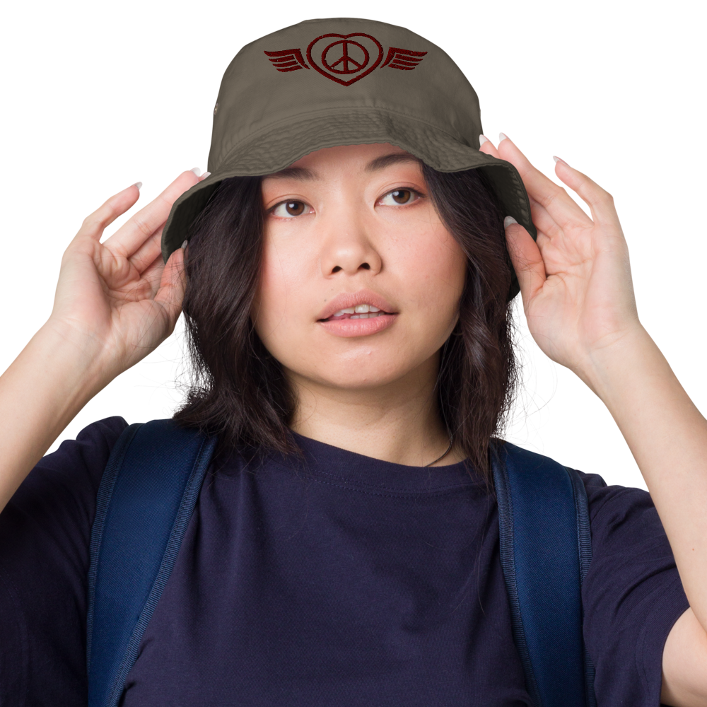 Bucket Hat w/Embroidered Winged Peace Symbol