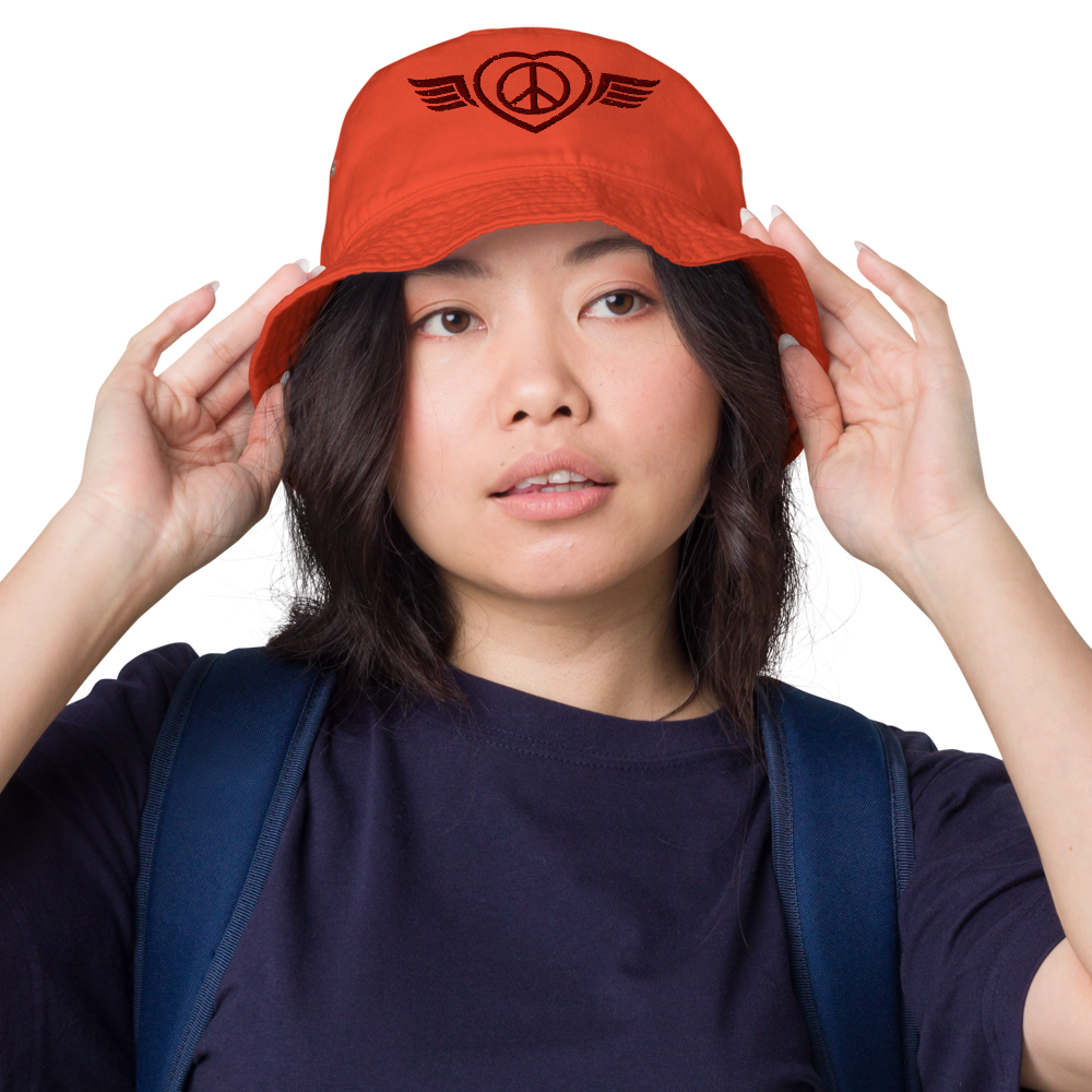 Bucket Hat w/Embroidered Winged Peace Symbol