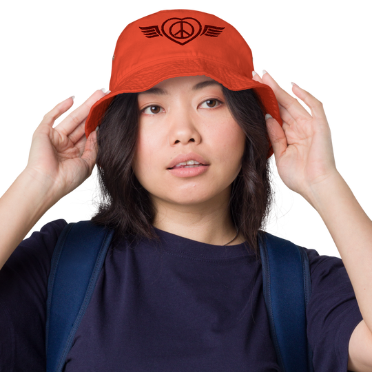 Bucket Hat w/Embroidered Winged Peace Symbol