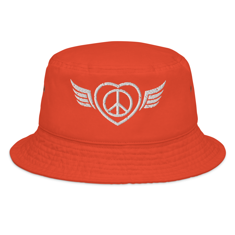 Bucket Hat w/Embroidered Winged Peace Symbol