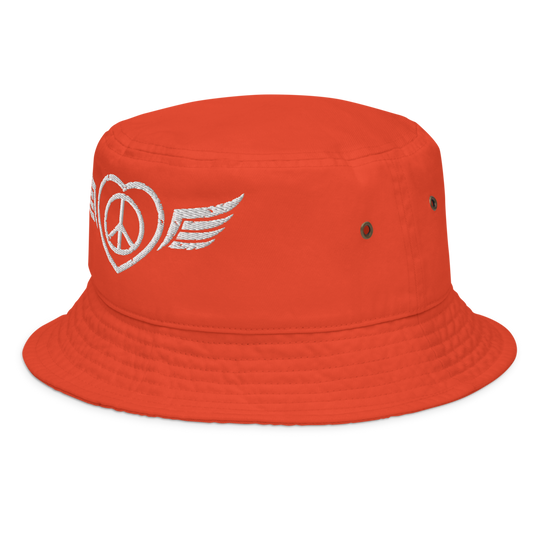 Bucket Hat w/Embroidered Winged Peace Symbol