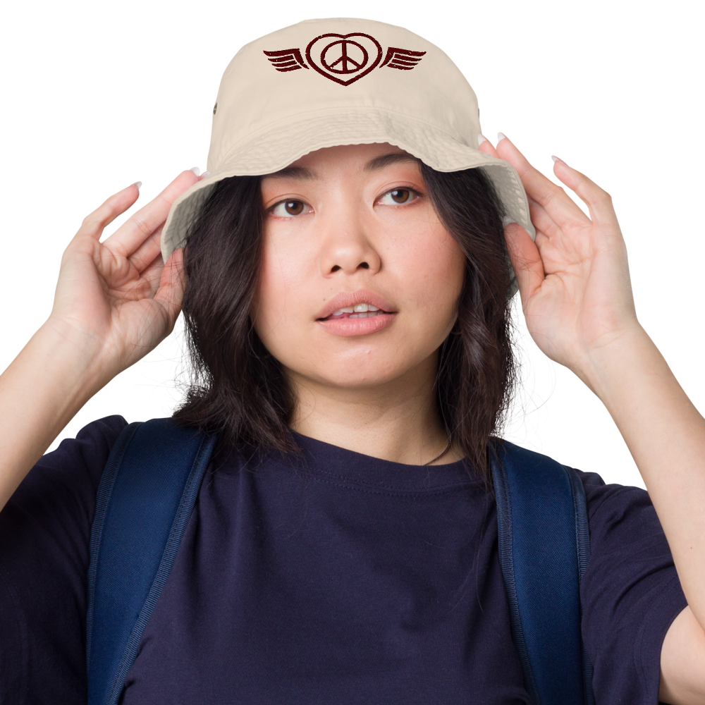 Bucket Hat w/Embroidered Winged Peace Symbol