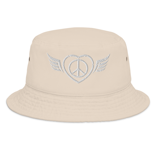 Bucket Hat w/Embroidered Winged Peace Symbol