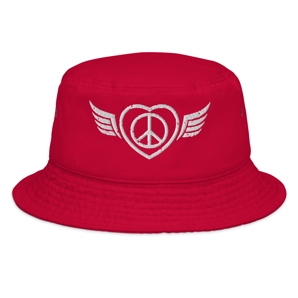 Bucket Hat w/Embroidered Winged Peace Symbol