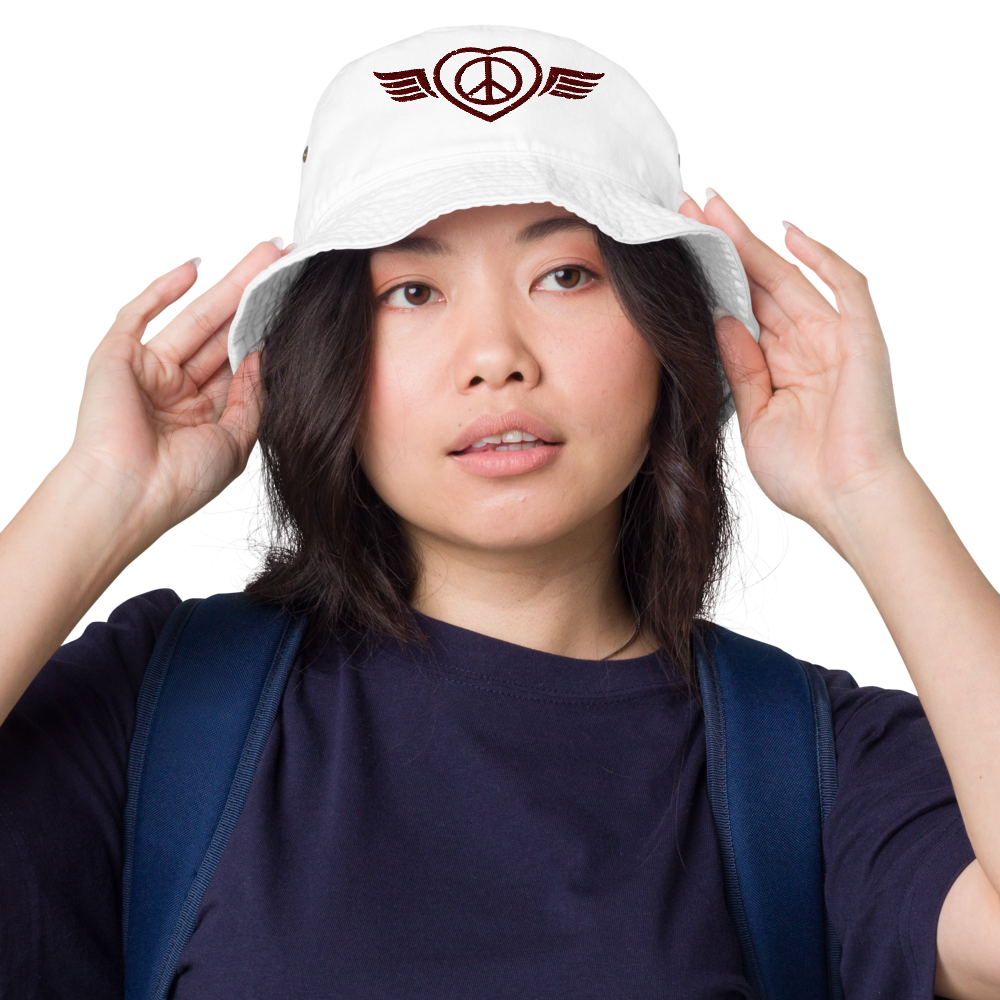 Bucket Hat w/Embroidered Winged Peace Symbol