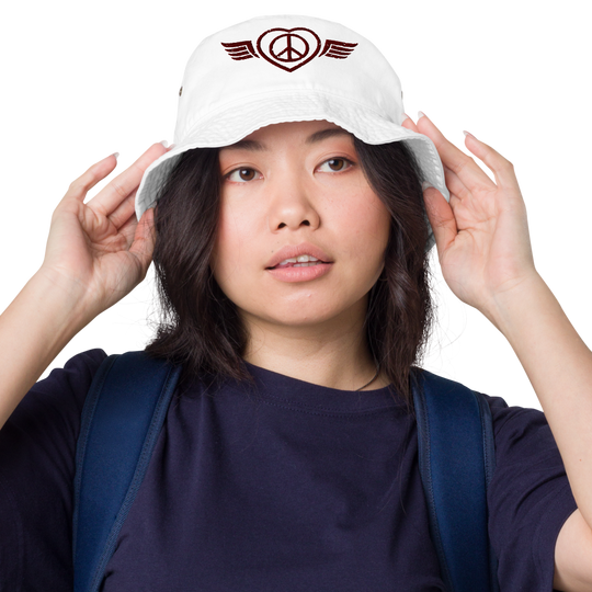 Bucket Hat w/Embroidered Winged Peace Symbol