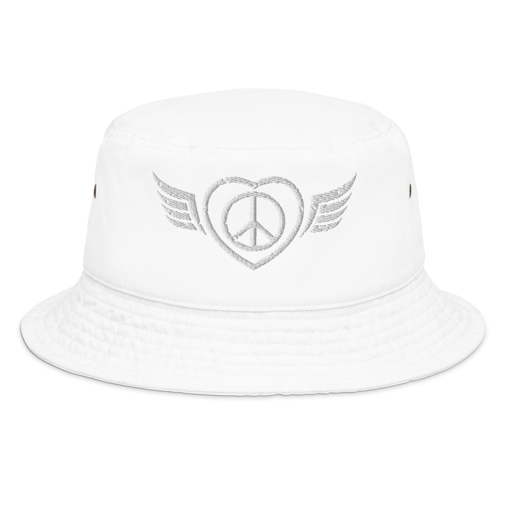 Bucket Hat w/Embroidered Winged Peace Symbol