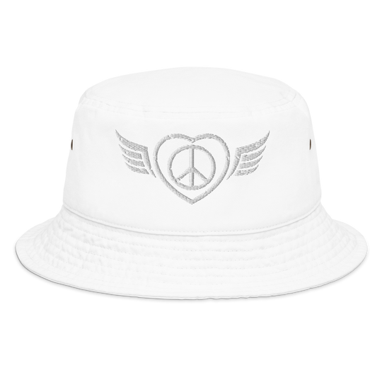 Bucket Hat w/Embroidered Winged Peace Symbol