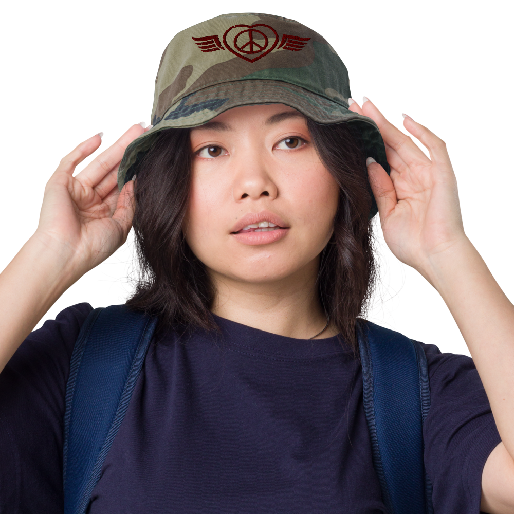 Bucket Hat w/Embroidered Winged Peace Symbol