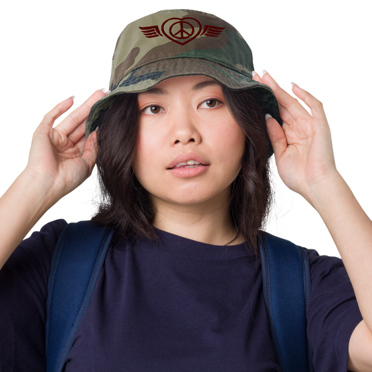 Bucket Hat w/Embroidered Winged Peace Symbol