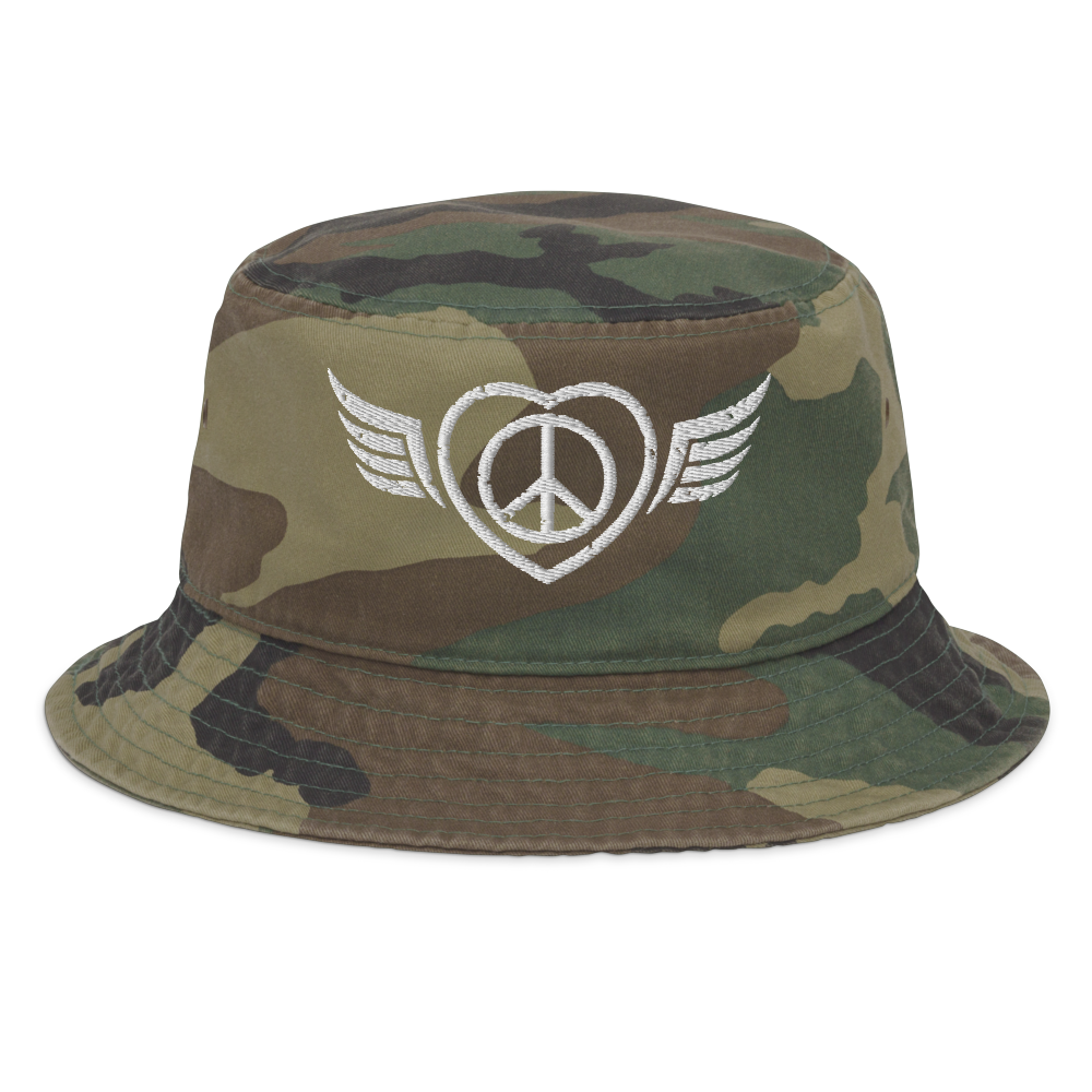 Bucket Hat w/Embroidered Winged Peace Symbol