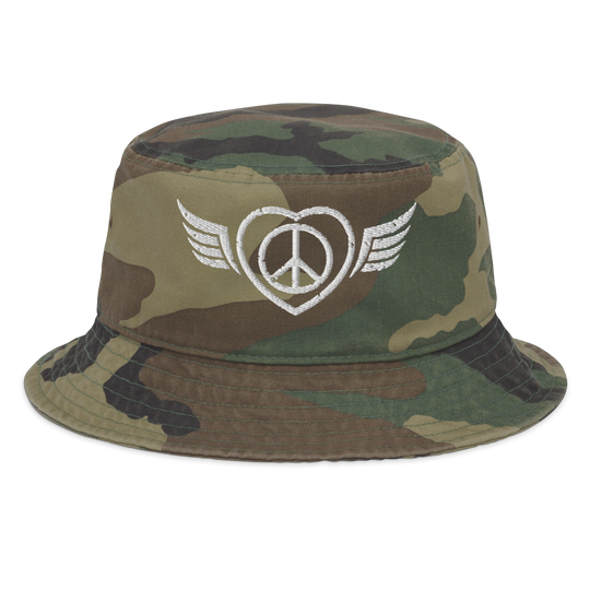 Bucket Hat w/Embroidered Winged Peace Symbol