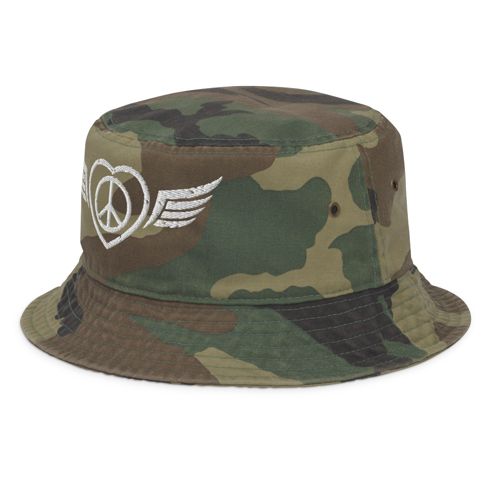 Bucket Hat w/Embroidered Winged Peace Symbol