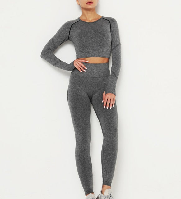 Women Fitness Sets - Yoga Pants & Long Sleeve Tops