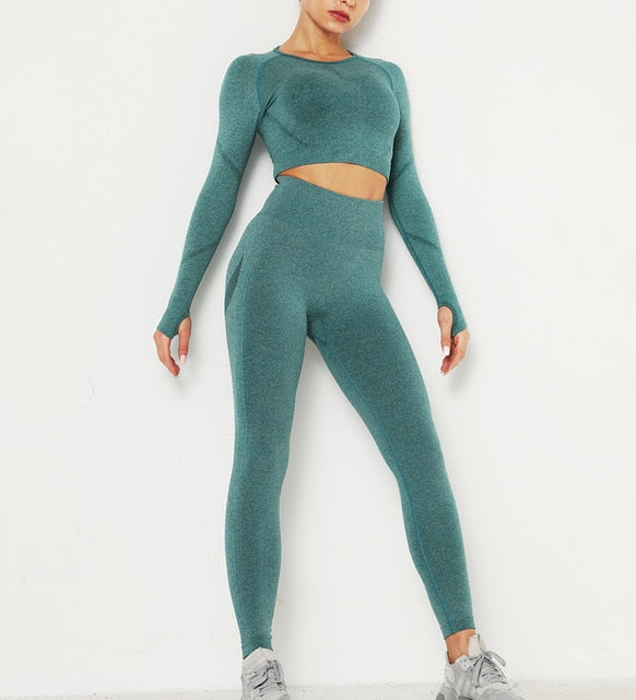 Women Fitness Sets - Yoga Pants & Long Sleeve Tops