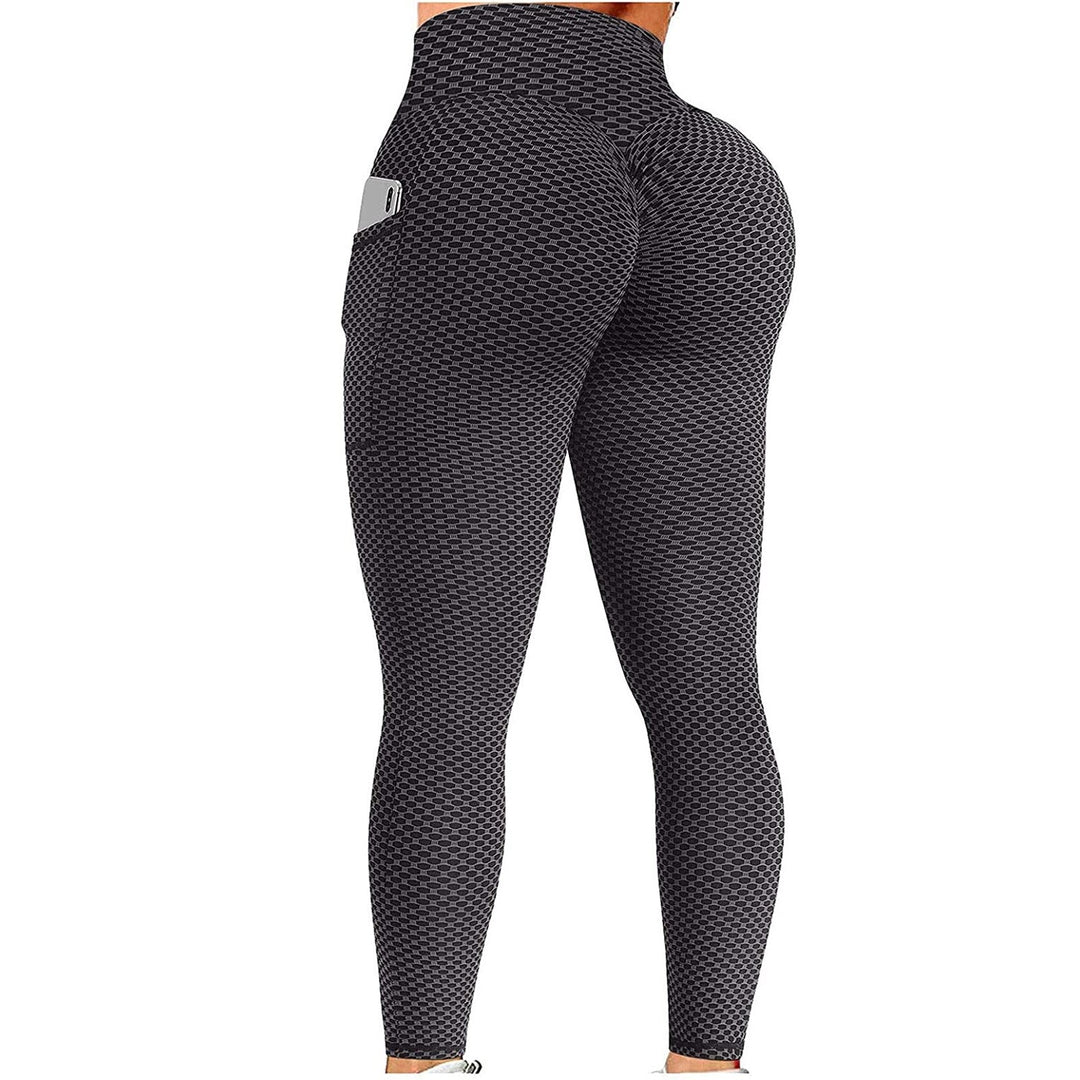 Seamless Fitness Leggings w/Pockets & Patchwork Grid - includes Plus Sizes Xs-4xl