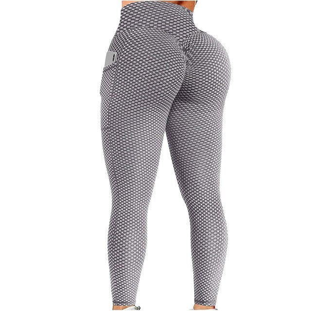 Seamless Fitness Leggings w/Pockets & Patchwork Grid - includes Plus Sizes Xs-4xl