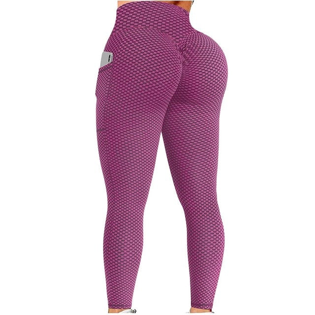 Seamless Fitness Leggings w/Pockets & Patchwork Grid - includes Plus Sizes Xs-4xl