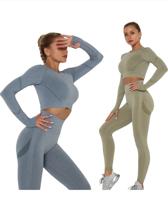 Women Fitness Sets - Yoga Pants & Long Sleeve Tops