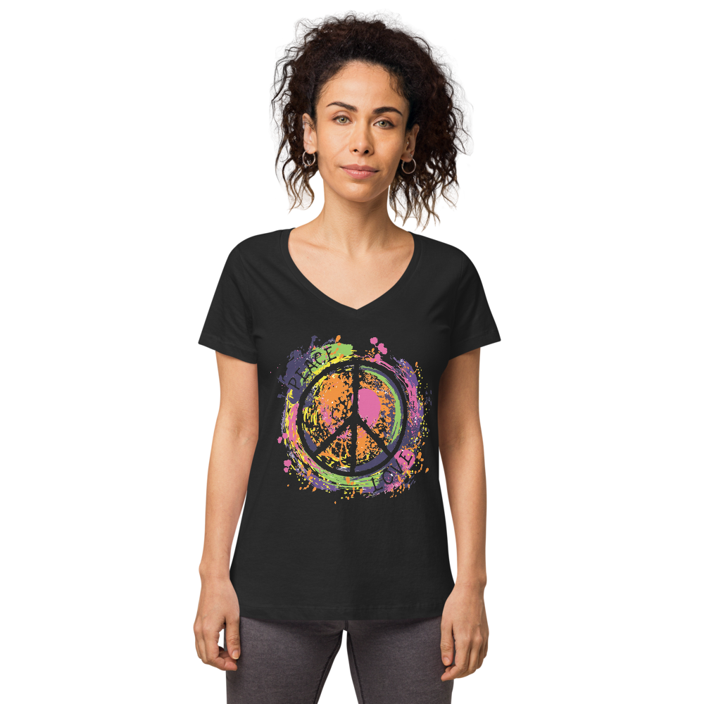 Women’s PEACE SIGN Fitted V-Neck T-shirt